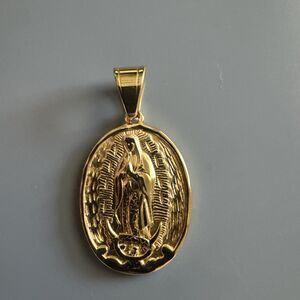 Virgin Mary Stainless Steel Pendant Jesus Christ Religious Faith 24 Inch Gold